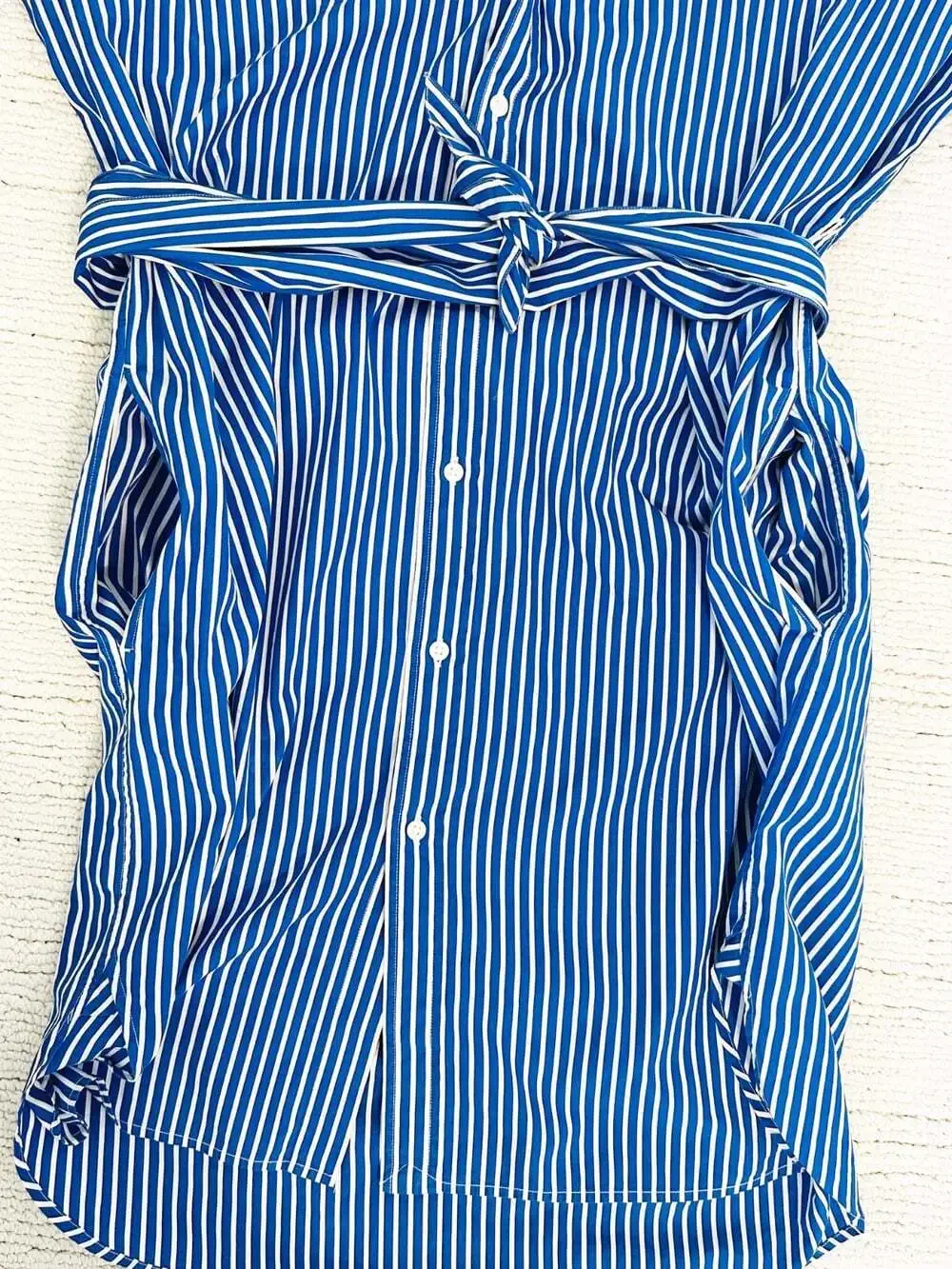 POLO RALPH LAUREN Belted Striped Shirt Dress Sz 12 Blue/White Long Sleeve Button